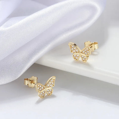 Butterfly Plating Inlay Sterling Silver Zircon Ear Studs