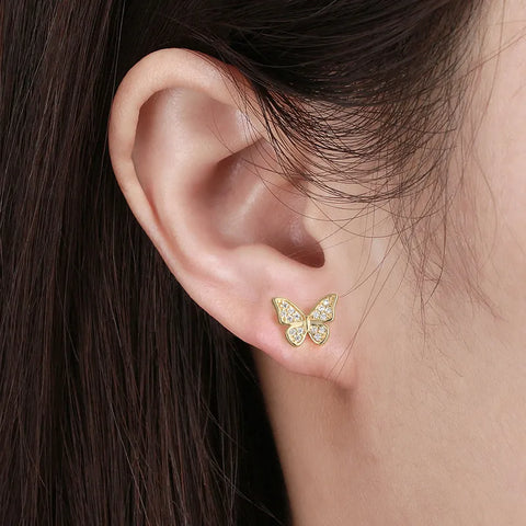 Butterfly Plating Inlay Sterling Silver Zircon Ear Studs