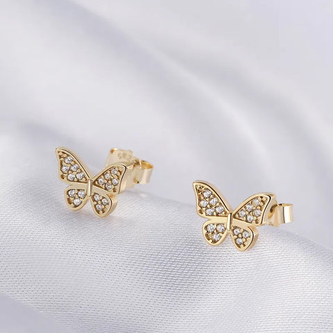 Butterfly Plating Inlay Sterling Silver Zircon Ear Studs