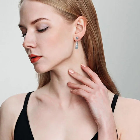 Water Droplets Plating Sterling Silver Zircon Silver Plated Drop Earrings