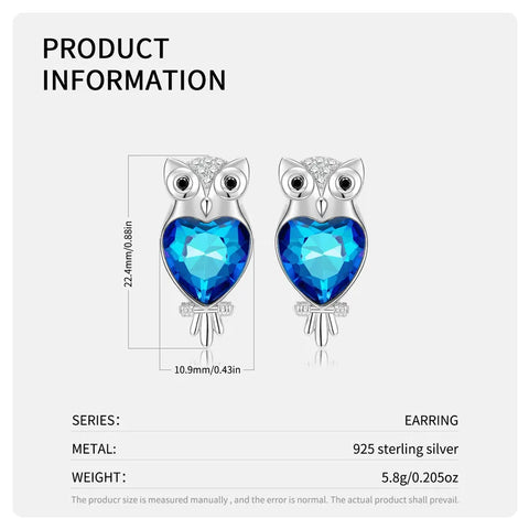 Owl Inlay Sterling Silver Zircon Ear Studs