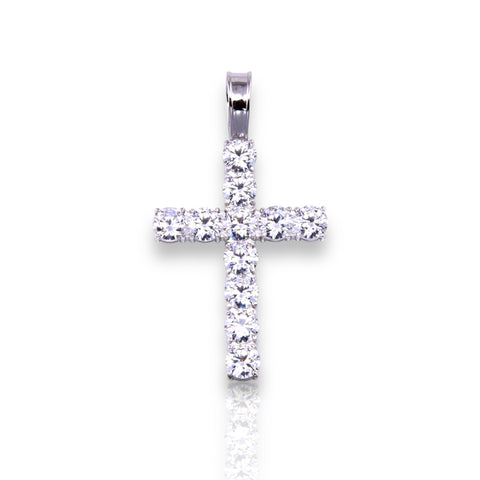 Silver 925 Rhodium Plated CZ Small Bubble Cross Pendant