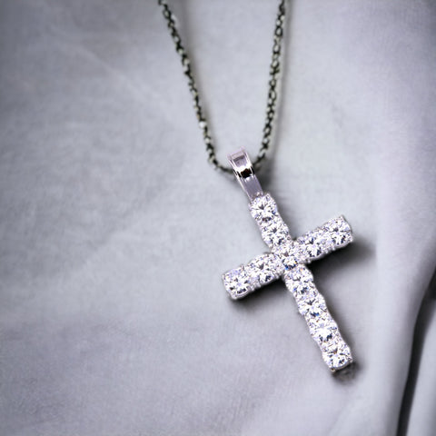 Silver 925 Rhodium Plated CZ Small Bubble Cross Pendant