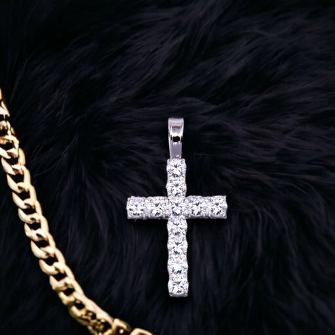 Silver 925 Rhodium Plated CZ Small Bubble Cross Pendant