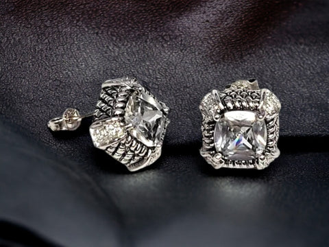 Silver 925 Rhodium Plated Square CZ Stud Earrings