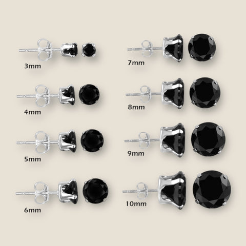 Silver 925 Black Round CZ Stud Earring (Unisex)