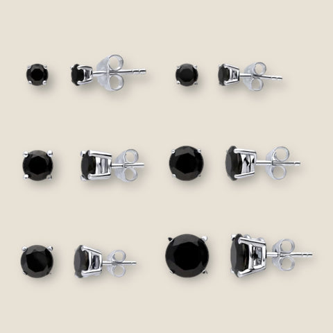 Silver 925 Black Round CZ Stud Earring (Unisex)