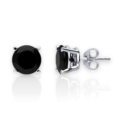 Silver 925 Black Round CZ Stud Earring (Unisex)
