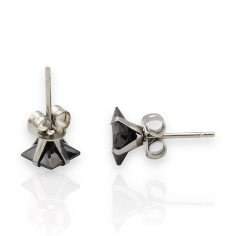 Silver 925 Square Black CZ Stud Earring 3mm to 10mm (Unisex)