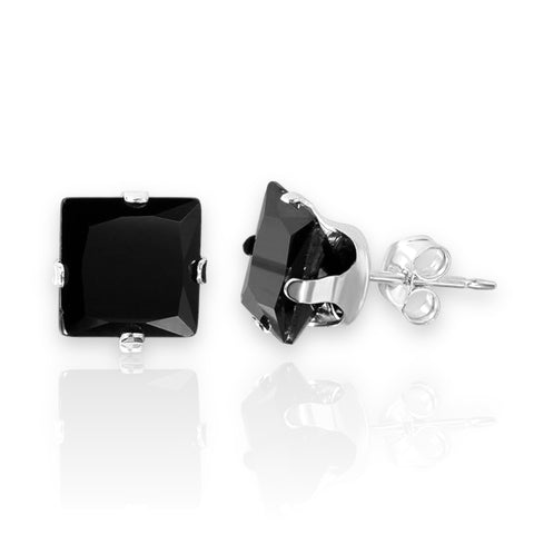 Silver 925 Square Black CZ Stud Earring 3mm to 10mm (Unisex)