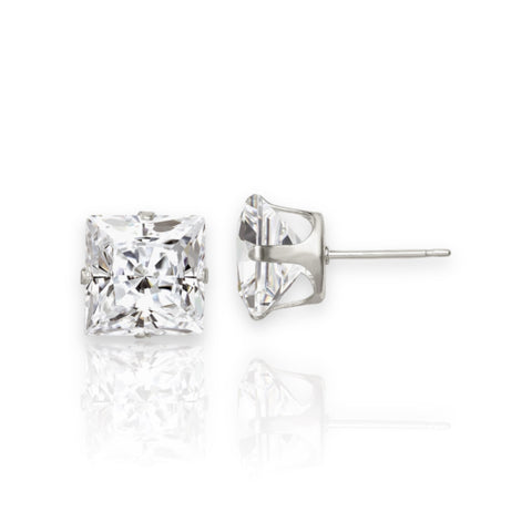 Silver 925 Square Clear CZ Stud Earring (Unisex)