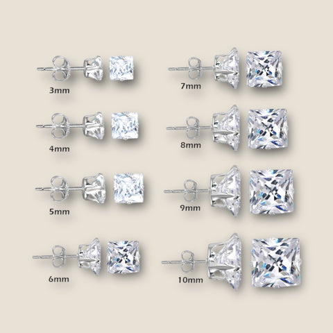 Silver 925 Square Clear CZ Stud Earring (Unisex)