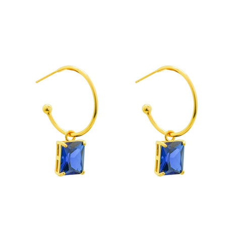 Simple Geometry CZ Rectangle 925 Sterling Silver Hoop Earrings